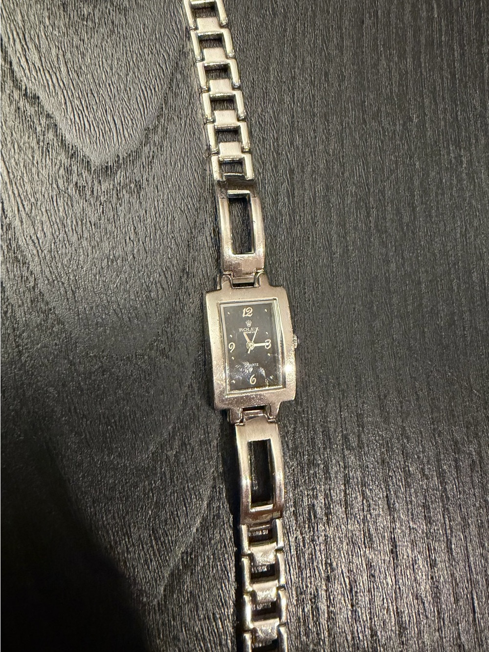 Faux Rolex Silver Tone Link Bracelet Watch - Black Dial
